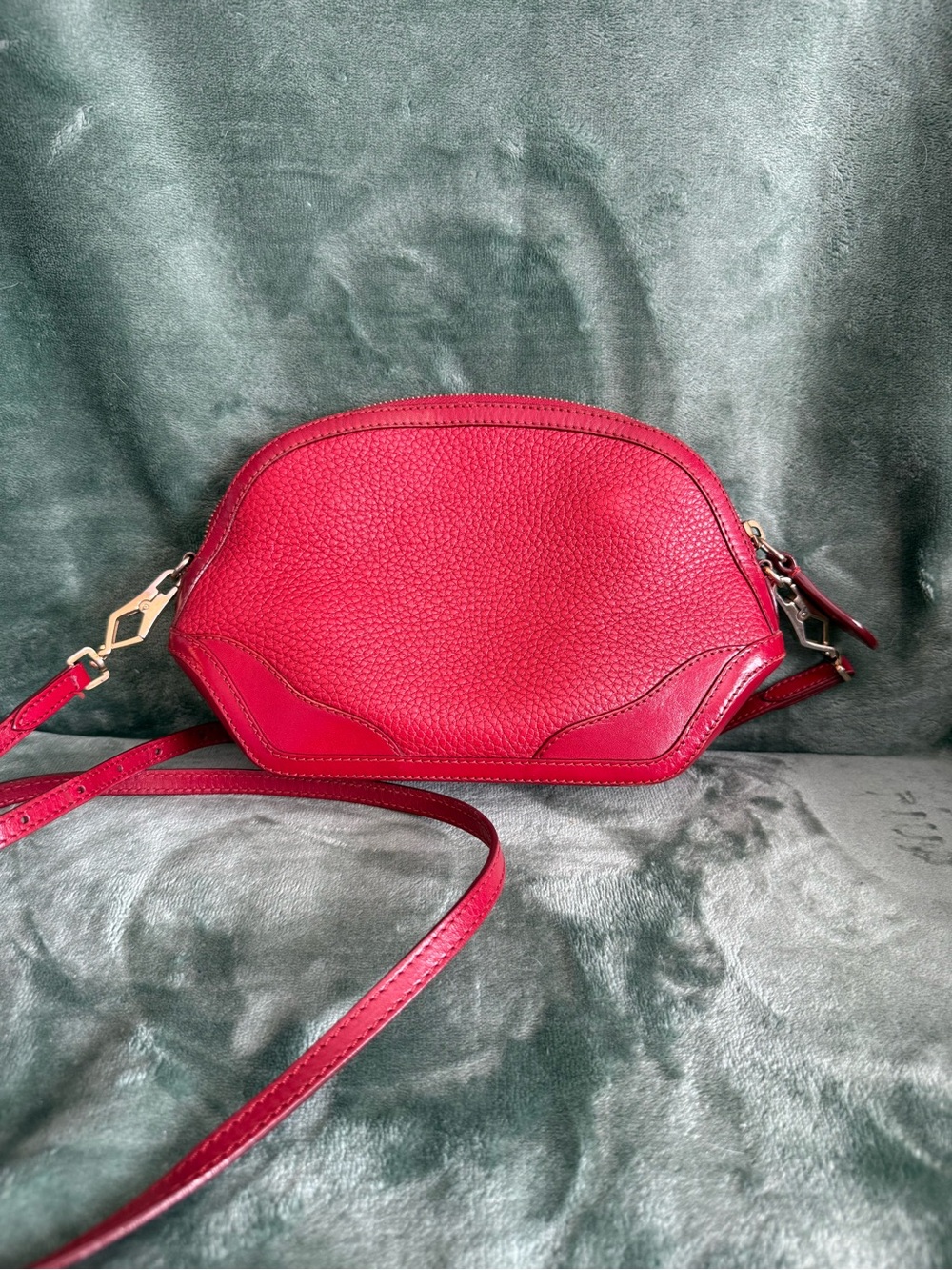Burberry Red Pebbled Leather Dome Crossbody Bag with Gold Hardware - Picture 5 of 13